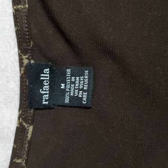 RAFAELLA Women's Brown/Cream Print Blouse-Scoop Neck-Sheer 3/4 Sleeves-EUC-Sz M - Picture 7 of 12